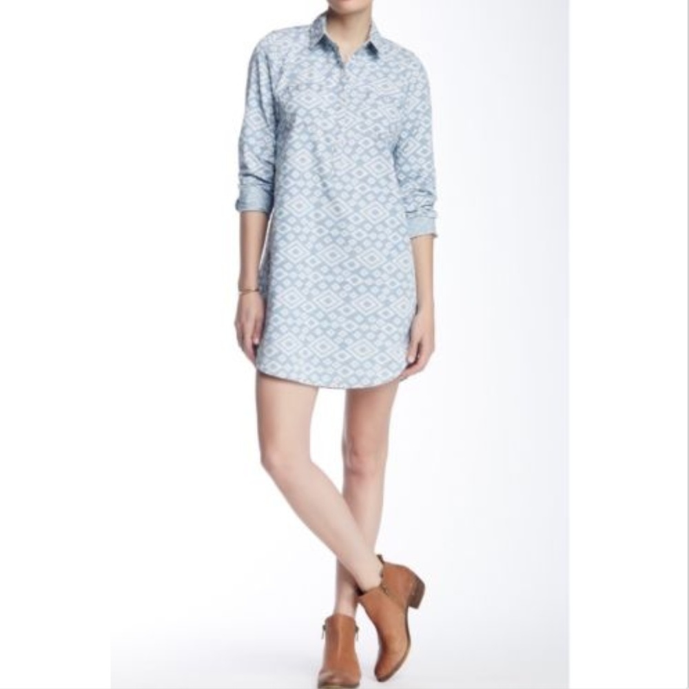 Lucky Brand Chambray Aztec Print Ikat Shirt Dress